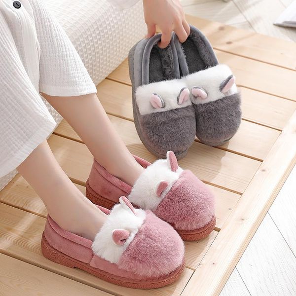 

slippers fall/winter sheep ears fur winter bag root indoor and outdoor home cotton ladies shoes warm, Black