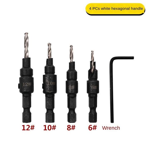 

4/5pcs cone-hole inverted angle drill 1/4" hexagonal shank hole sinking countersink bit woodworking opener professional bits