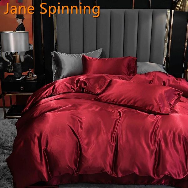 

bedding sets europe satin comforter set luxury bed setsilk black  king size duvet cover red linen