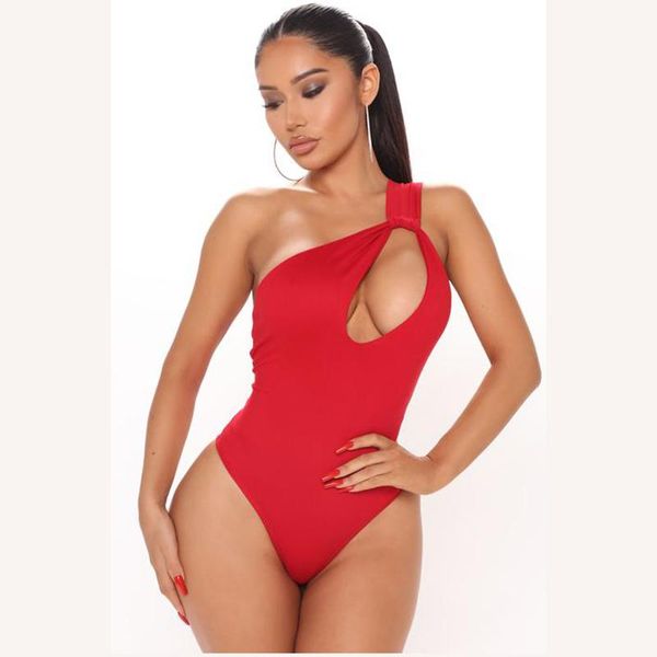 

women's tracksuits solid color one-shoulder hollowed out backless slim one-piece women, Gray