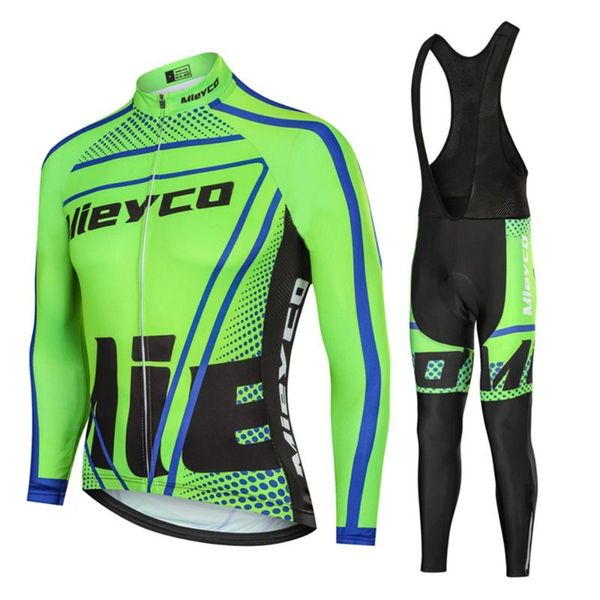 

racing sets bicicleta spring autumn men cycling clothing set sportswear road mountain bicycle bike outdoor full zip long sleeve and bib suit, Black;blue