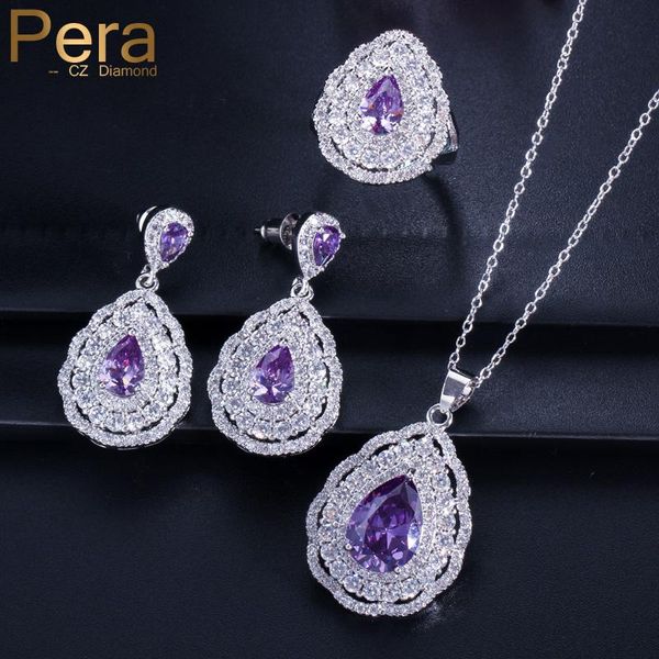 Orecchini Collana Pera Classic 7 Colori Scelta Elegante Donna Argento Colore 3 Pezzi Grande Pera Taglio Goccia Set di pietre di cristallo per il regalo del partito J192