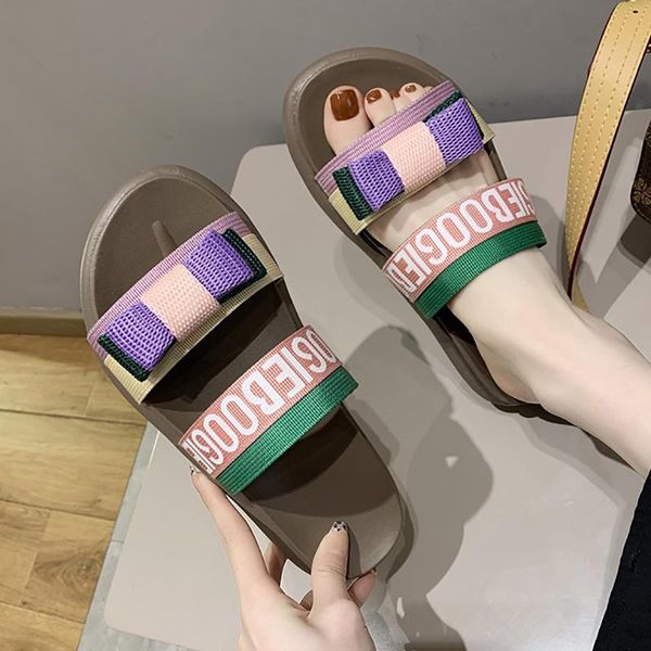 

slippers summer fashion mixed colors women lovely butterfly-knot design ladies home soft slides breathable thick-soled sandals, Black