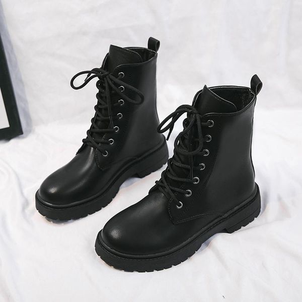 

boots 2021 british style versatile thick bottom leather women's autumn winter handsome motorcycle fashion, Black