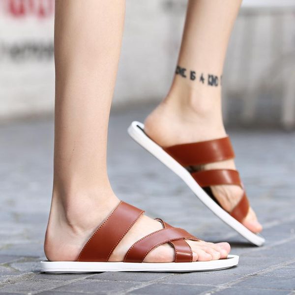 

slippers sandali uomo flip flops shower sandalias for man sandalen herren fish sandals men 2021 hombre cuero shoes vietnam summer, Black