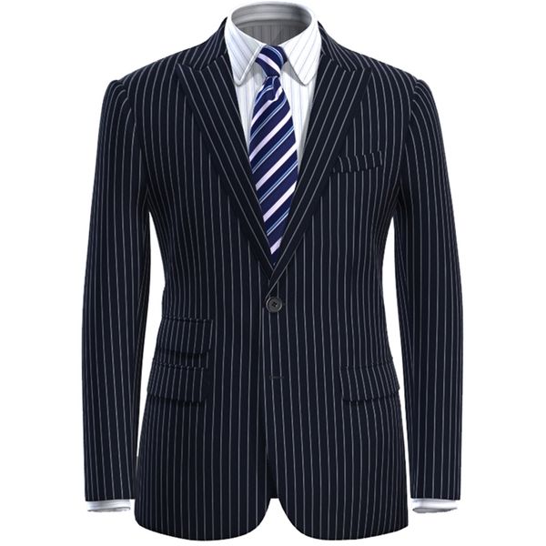 

men's suits & blazers midnight blue chalk stripe men suit tailor made mens striped suit, bespoke business ticket pocket, White;black