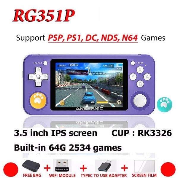 

handheld game player 64gb emuelec system ps1 64bit ips rg351 pocket portable retro console children gift players