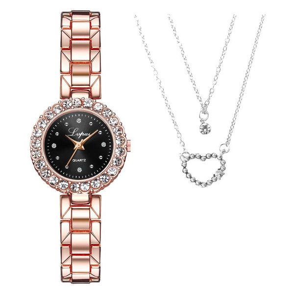 

earrings & necklace fashion set women business casual quartz watch with ladies jewelry gift combination reloj mujer girlfriend heart shape, Silver