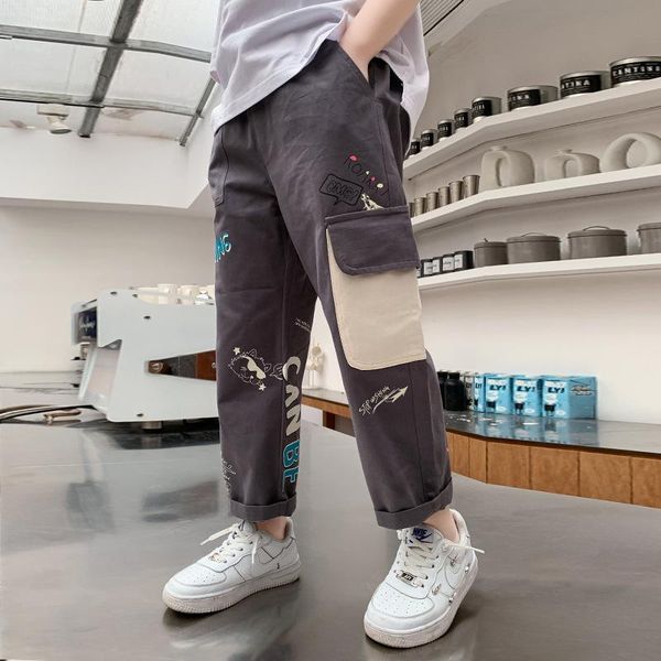 

trousers pants for kids boys cargo big pockets casual sports training running elastic waist 4-14 years, Blue