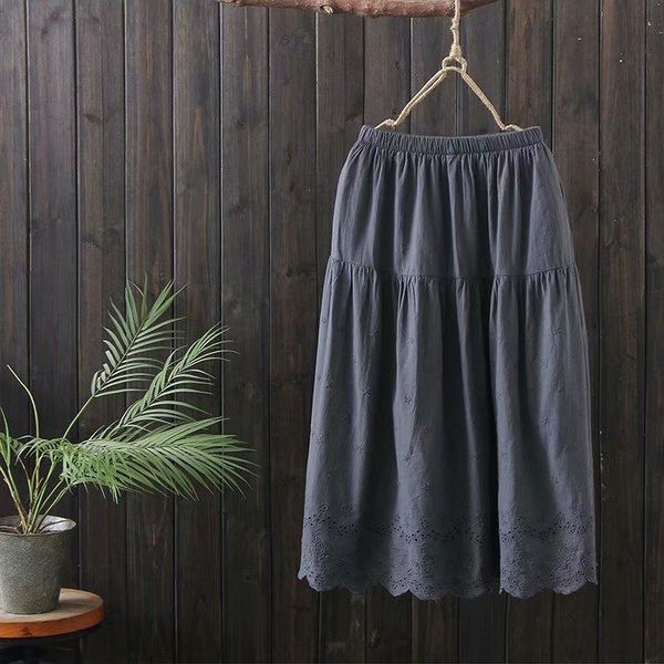 

skirts spring summer women skirt mori girl fresh embroidery cotton and linen loose, Black