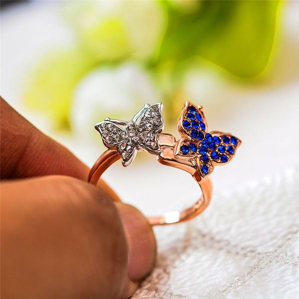 

wedding rings boho female small butterfly ring fashion rose gold animal cute engagement for women vintage band, Slivery;golden
