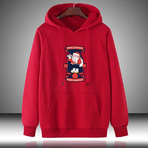 Felpe con cappuccio da uomo di Natale Felpa con cappuccio con stampa di Babbo Natale Pullover rosso Moda Felpa con cappuccio invernale a maniche lunghe Hip Hop Streetwear 210603