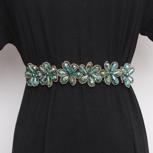 

belts women's runway fashion diamonds beaded elastic cummerbunds female dress corsets waistband decoration wide belt tb1865, Black;brown