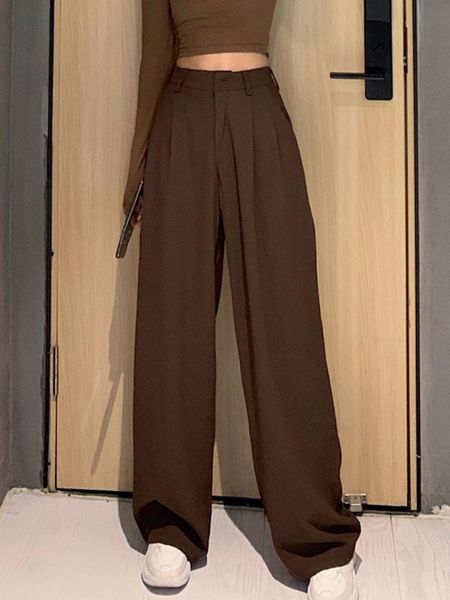 

women's pants & capris 2021 retro solid color wild straight wide leg female spring korean fashion high waist casual long, Black;white