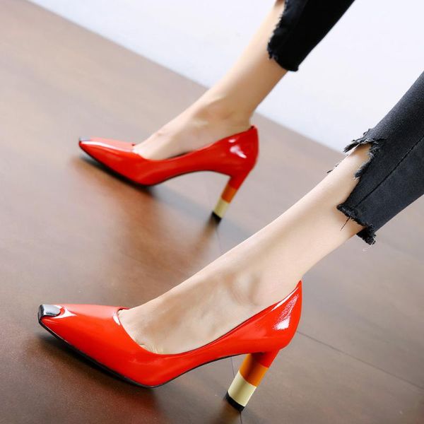 

dress shoes color small leather temperament coarse heel occupation patent square commute spelling high-heeled, Black