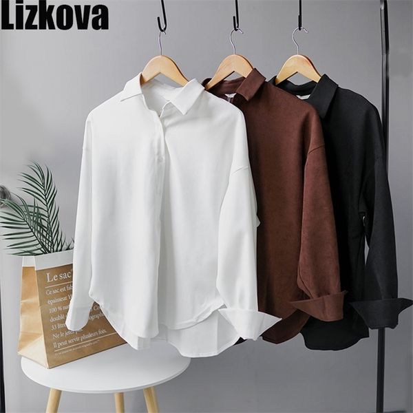 

lizkova white corduroy formal shirt women long sleeve official blouse ladies oversized 8876 210323