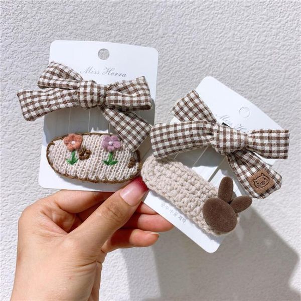 

hair accessories fashion plaid butterfly clips for girls children pins bow wear floral embroidery barrettes ring headdress, Slivery;white