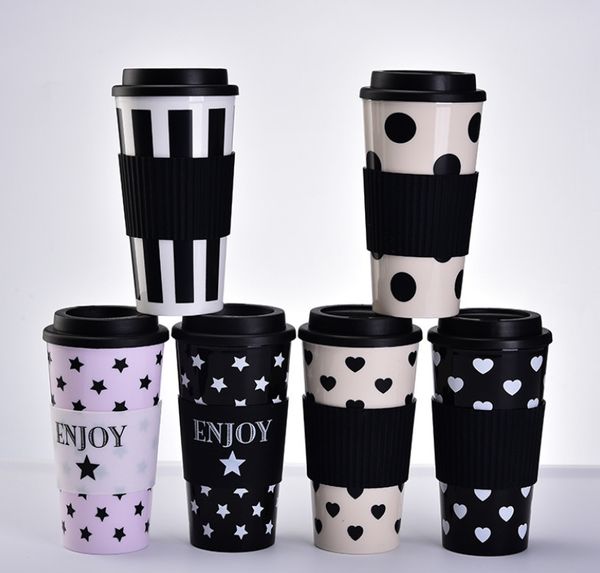 A mais recente caneca de café plástica de 16,3oz, estrela do amor com copo de água do estilo da isolação do calor do silicone, suporte personalizado logotipo