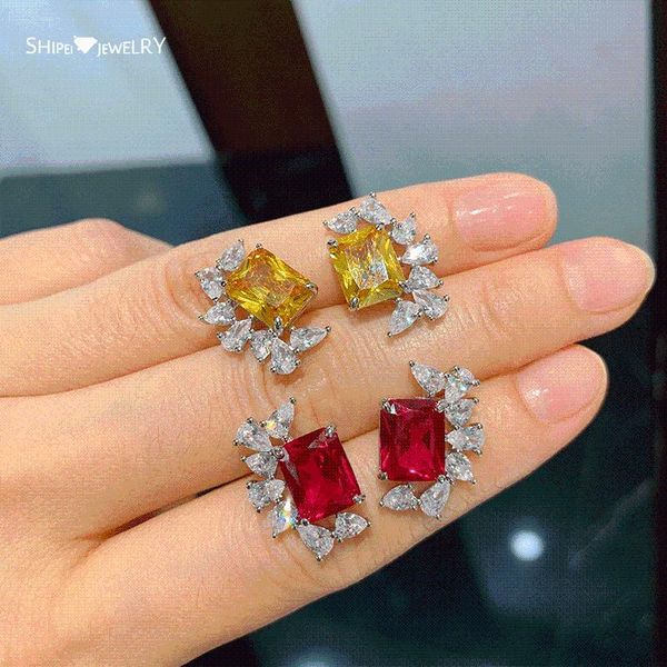 

cluster rings shipei vintage 925 sterling silver citrine ruby created moissanite gemstone wedding fine jewelry romantic cute ring for women, Golden;silver