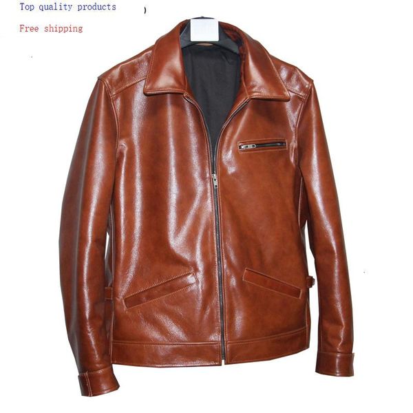 

men's leather & faux cowhide coat genuine jacket men short real cow jackets autumn veste en cuir homme 2022 l-c-5 kj2711, Black