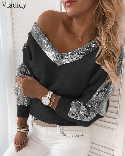 

women's sweaters women sequins fluffy long sleeve sweater, White;black