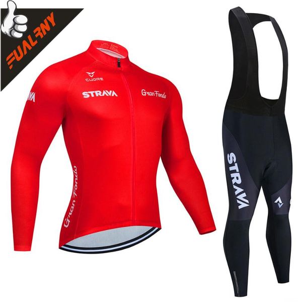 

racing sets 2021 strava men's cycling jersey long sleeve set mtb bike clothing maillot ropa ciclismo hombre bicycle wear 19d gel bib pa, Black;blue