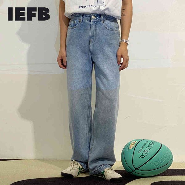 

iefb korean trend ins high waist slim loose blue jeans spring men's wash do old straight denim pants vintage 9y7404 210524