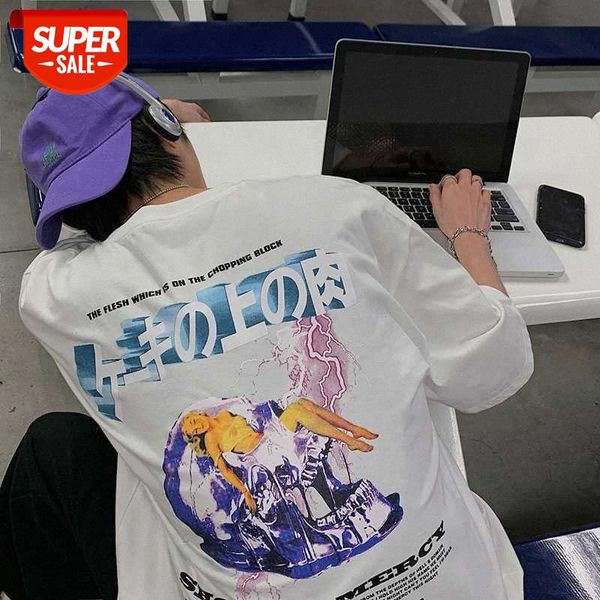 

creative personality printed short-sleeved shirt men's clothes loose half-sleeved t-shirt #4f6o, White;black