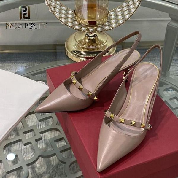 

dress shoes pointed toe high heels 2021 summer rivet stiletto genuine leather fairy style all-match catwalk muller sandals, Black