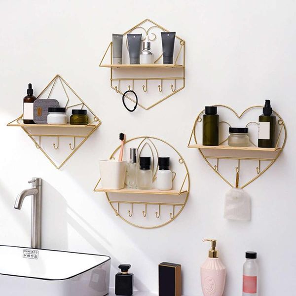 

other home decor nordic iron hexagonal grid wall storage rack shelf hanging geometric figure decoration living room decorative