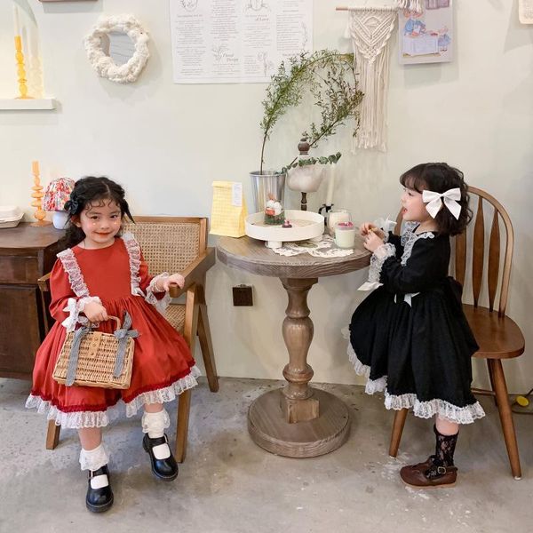 

spring products girls dresses lolita european and american children's princess dress girl lace bowknot costume girl's, Red;yellow