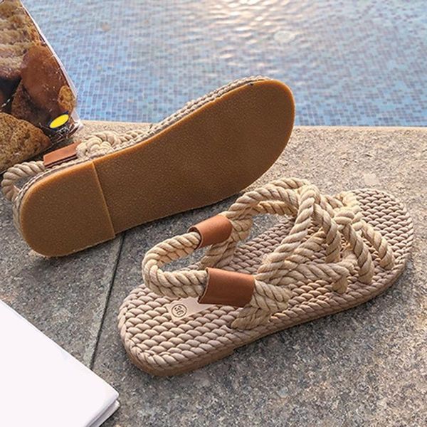 

sandals woman shoes braided rope with traditional casual style and simple creativity fashion women summer womens, Black
