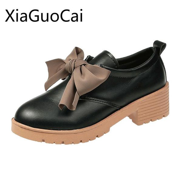 

dress shoes british style women pumps soft low heel leather female lw heels korean version of the wild women's, Black