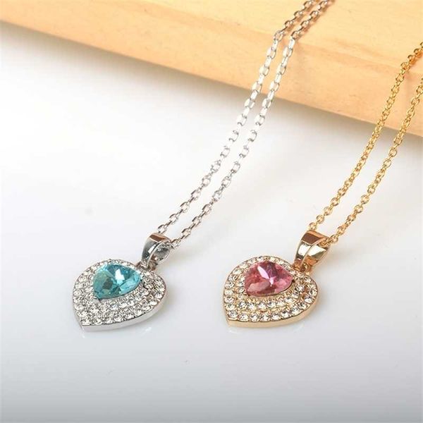 

new creative love inlaid diamond necklace heart pendant sweater chain jewelry, Black