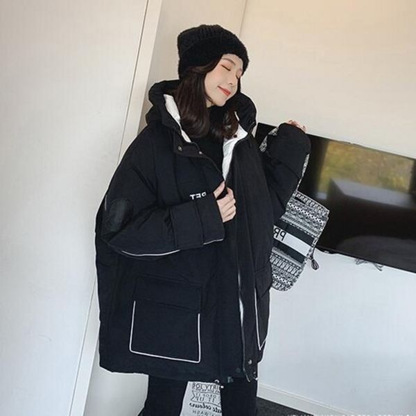 

winter parker down cotton jacket women's thickened loose work fashion, Black