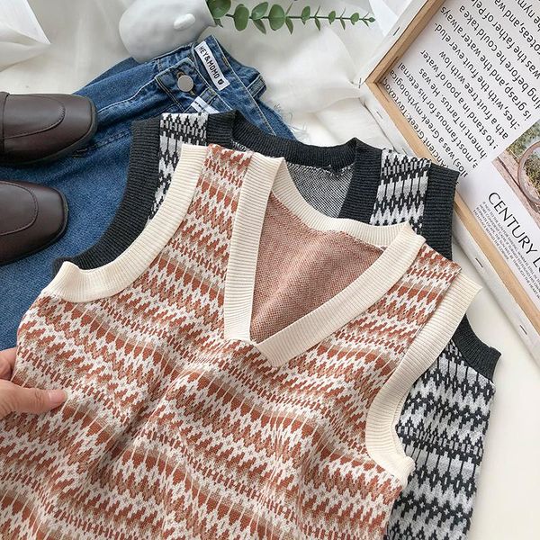 

women's vests woman clothes spring and autumn knitted vest women sweater, Black;white