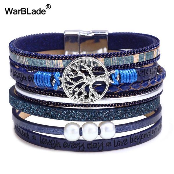 

charm bracelets vintage tree of life & bangles fashion multilayer braided handmade leather bracelet punk rope wrap wristband for women, Golden;silver