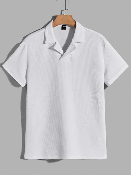 

men solid lapel collar polo shirt 50et#, White;black