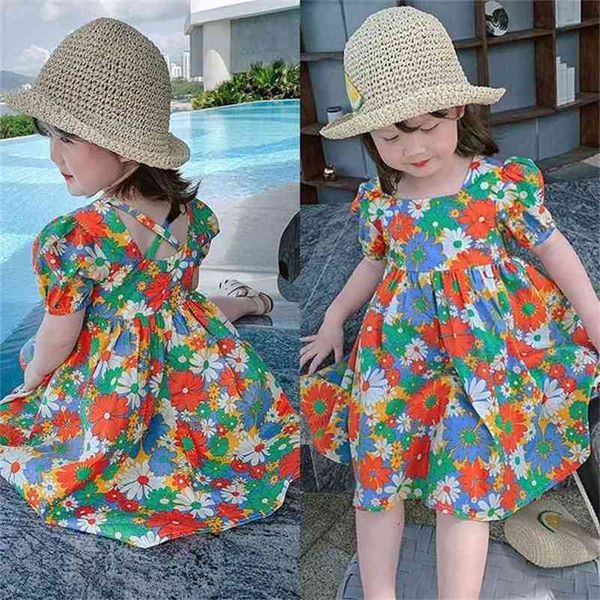 

girls foreign style dress princess children's floral baby summer p4734 210622, Red;yellow