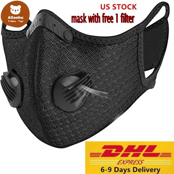 DHL Versand Einzelpackung Designer Radfahren Gesichtsmaske Aktivkohle mit Filter PM2.5 Anti-Pollution Sport Training Schutz Staub as