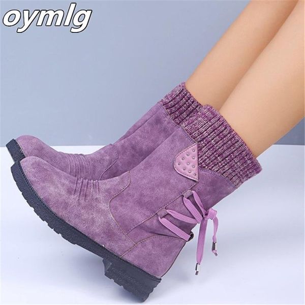 

winter women mid-calf boots fashion suede snow retro zipper warm for shoes low-heeled botas mujer, Black