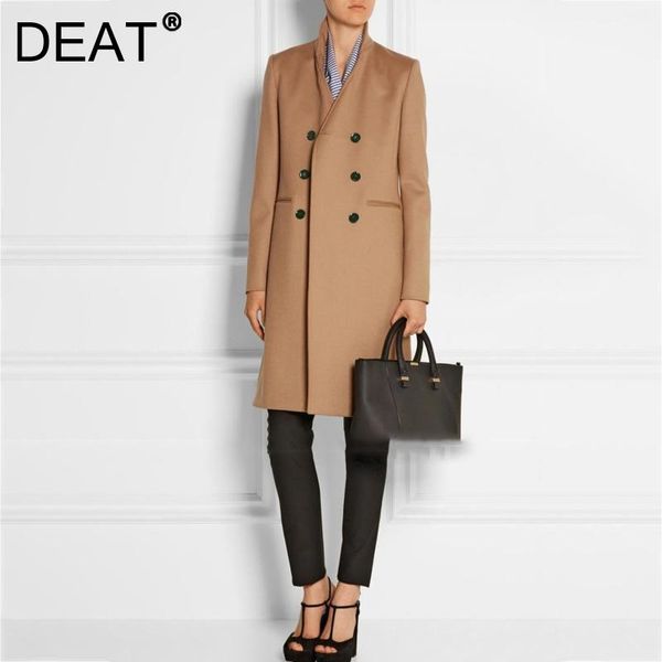 

women's trench coats [deat] women coat temperament lapel long sleeve double breasted loose fit windbreaker fashion tide autumn winter 2, Tan;black