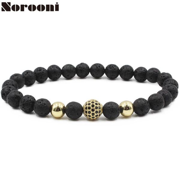 

charm bracelets norooni 2021 fashion 8mm lava smatte stone beads and black cz ball men jewelry gift, Golden;silver