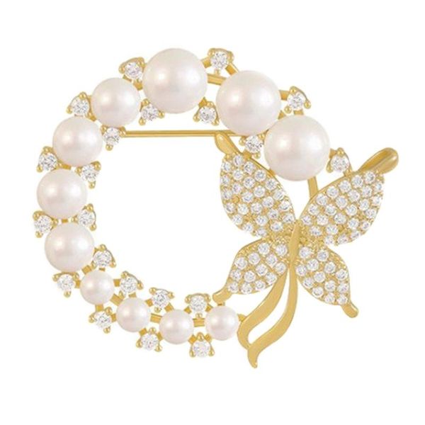 

pins, brooches pearl and rhinestone circle for women baroque trendy elegant butterfly brooch, Gray