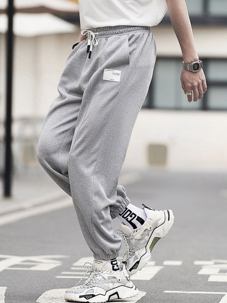 

men patched detail drawstring waist sweatpants q2jr#, Black