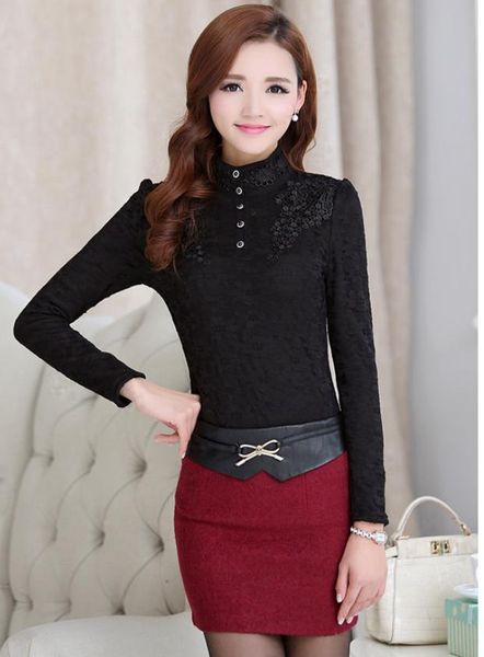 

women's t-shirt fashion autumn winter clothing middle-aged t-shirts thicken warm plus size 5xl lace c48, White