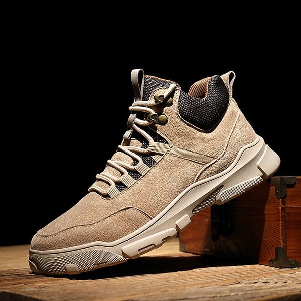 

New Spring Autumn Men Casual Shoes Genuine Leather Street Fashion Lace-Up All-Match Trend Work Martin Boots, Brown