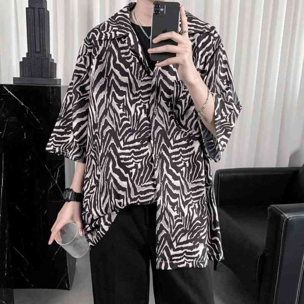

men's casual shirts summer short-sleeved fashion retro streetwear korean loose striped s dress -4xl xl8y, White;black