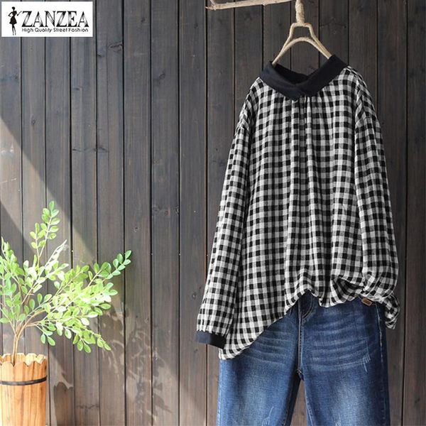 

women's blouses & shirts 2022 women plaid checked blouse spring lapel neck long sleeve vintage shirt casual back buttons retro lo, White