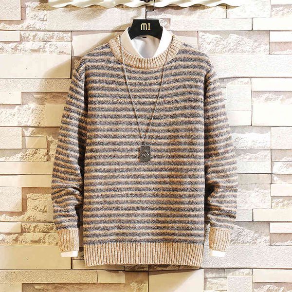 

men's sweaters fashion classic o-neck striped sweater men's oversize pull plus size -5xl long sleeves pullover for spring winter, White;black